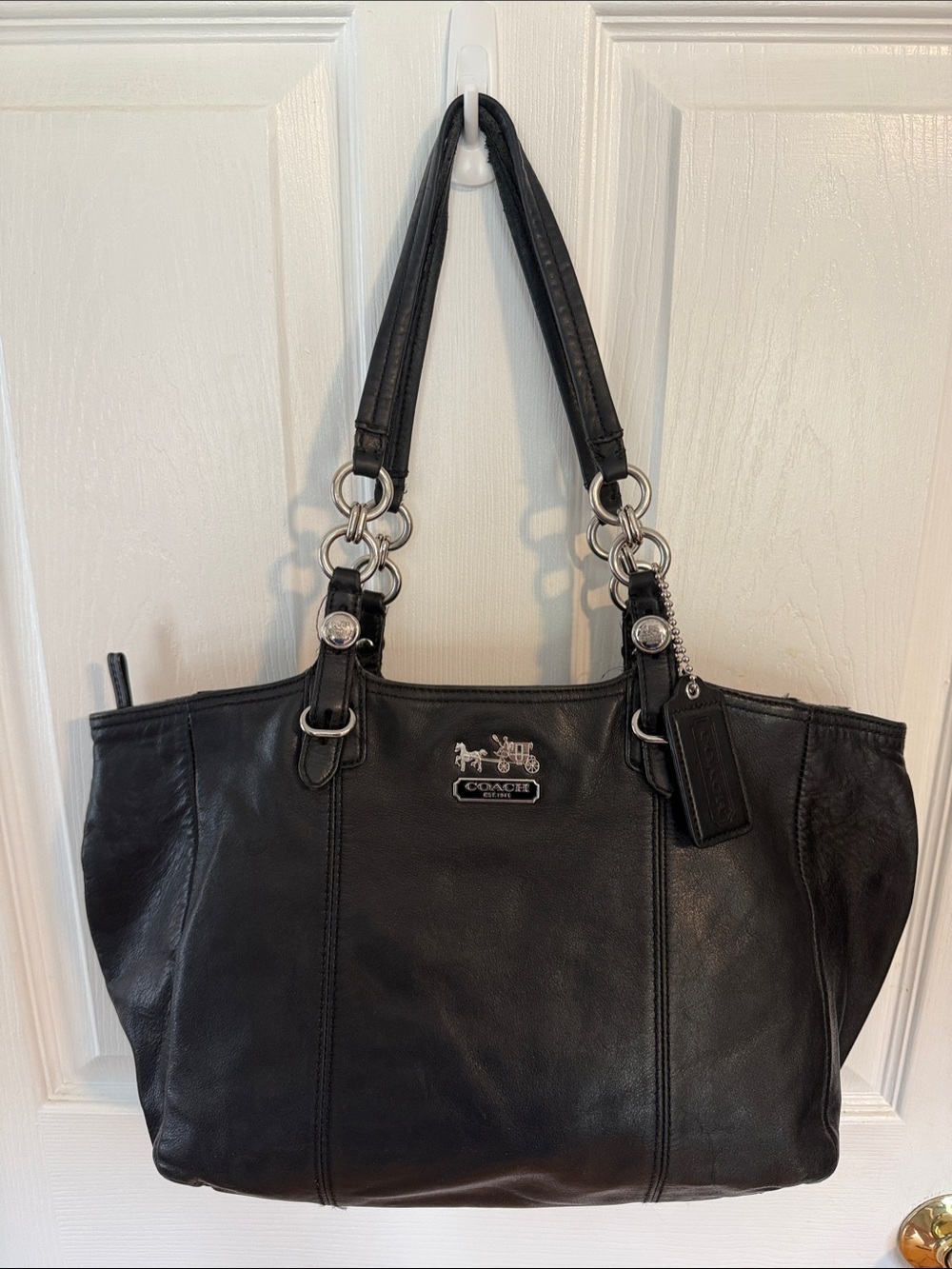 Coach Mia Inlaid Black Leather East West Gallery Tote #16740